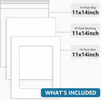 Somime 10 Pack White Photo Mats 11x14 for 8x10 with Core Bevel Cut Matte Sets, Acid Free Mat Board for Picture Frame, Photos, 11x14 Mat - Includes Pre-Cut Mats, Backing Boards and Clear Seal Bags