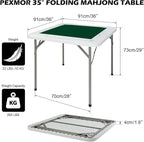 PEXMOR 35" Foldable Mahjong Table, 4 Player Card Game Table w/Cup Holders & Chip Grooves, Portable Folding Poker Domino Board Game Table for Blackjack, Texas Hold'em, Jigsaw Puzzles Game