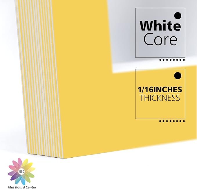Mat Board Center, Pack of 10, 11x14 for 8x10 Deep Yellow Color Mats - Bevel Cut, Acid Free, 4-ply Thickness, White Core - for Pictures, Photos, Framing