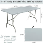 2 Pack 6 FT Folding Tables Grey Foldable Table, Fold-in-Half with Carrying Handle Portable Plastic Rectangular Table for Party, Dining, Wedding, Camping, Picnic, Indoor Outdoor Events