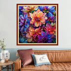 Joyhoor Stamped Cross Stitch Kits for Beginners, Needlepoint Kits for Adults, 11CT Counted Embroidery Kits-Colorful Flowers 18x18 inchs