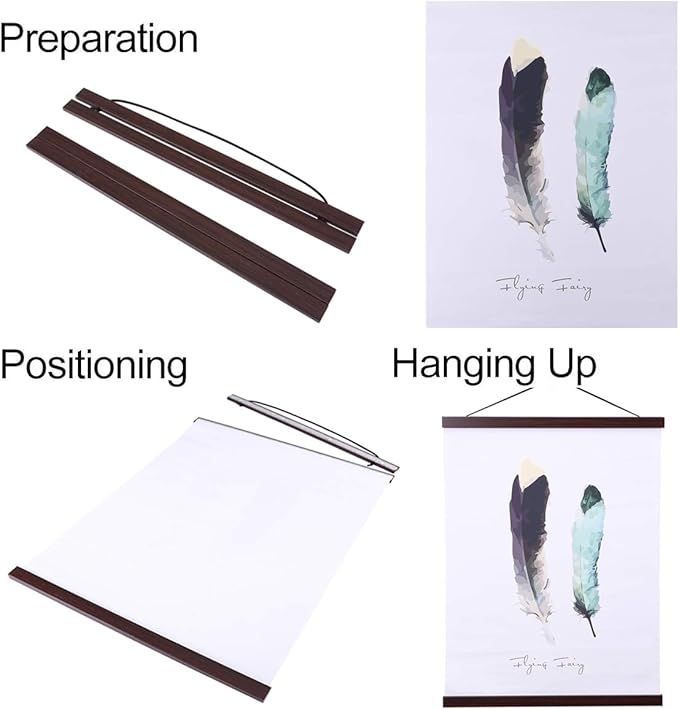 Ywlake Magnetic Poster Hanger, 33x24 33x23 33x50 Poster Frame Wood Wooden Magnet Print Posters Dowel Scroll Hanger Hangers Hanging Kit for Walls Map Canvas Artwork (Walnut, 33")