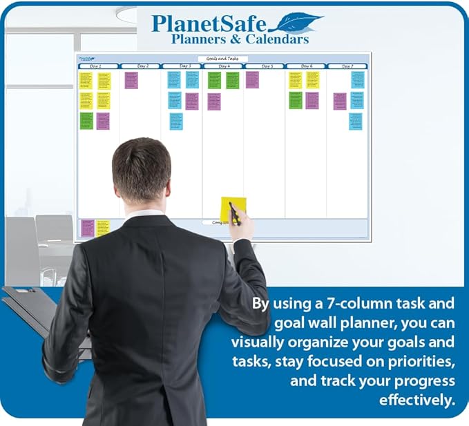Sky Blue 7-Column Task, Goals & Objective Wall Horizontal Organizer 36" x 56". Complete with Marker