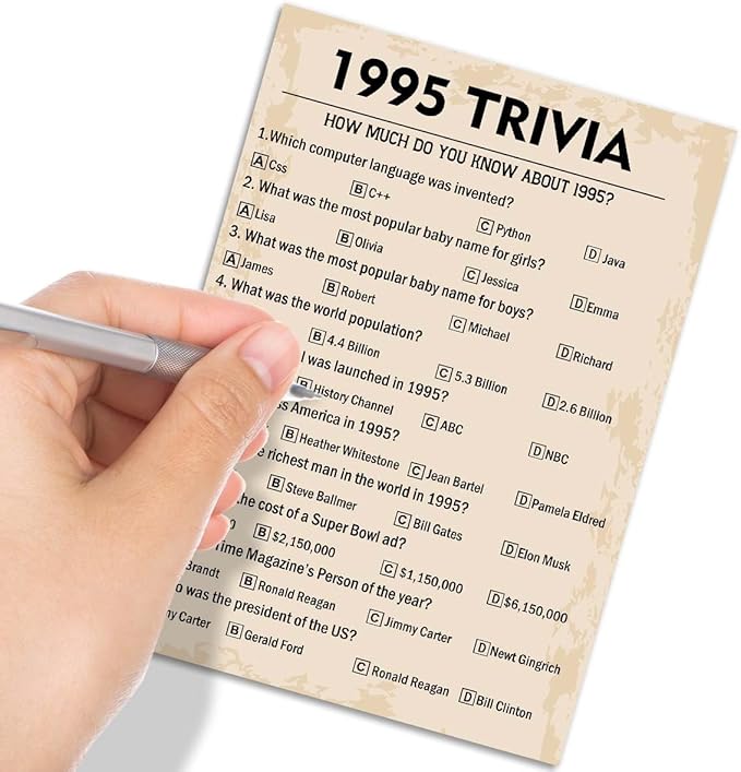 QUPT 30th Birthday Party Games, 1995 Trivia Games, Birthday Party Supplies for Adults, Fun 1995s Party Game，Pack of 30 Cards