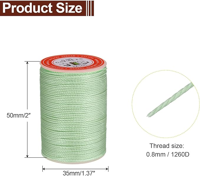 uxcell Round Leather Sewing Waxed Thread, 55m / 60 Yards Wax Polyester String, 0.8mm Waxed Stitching Cord for Leather Crafts, Bookbinding, Bracelets Braided, Mint Green