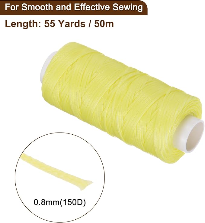 uxcell Leather Sewing Waxed Thread, 55 Yards / 50m 0.8mm 150D Flat Polyester All-Purpose Threads for Leather Crafts, Bookbinding, Yellow
