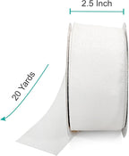CT CRAFT LLC Glitter Wired Ribbon 2.5" x 20 Yards White for Christmas Home Decor Bow Gift Wrapping DIY Crafts Wreath