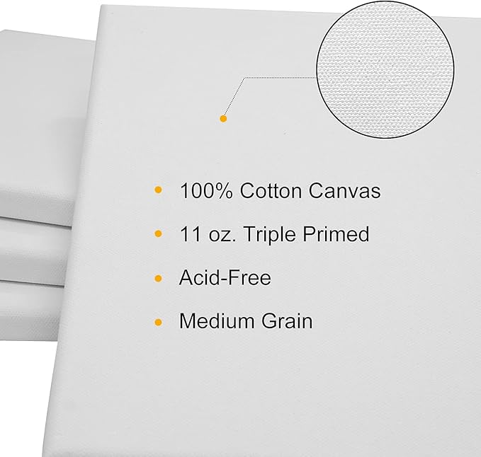 PHOENIX Professional Stretched Canvas for Painting - 11x14 Inch/6 Pack 3/4 Inch Profile, 100% Cotton 11 Oz. Heavy Duty Gesso Triple Primed White Blank Artist Canvases for Oil & Acrylic Paints