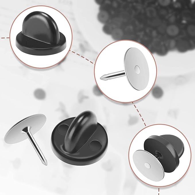 JANYUN 40 Pairs Rubber Blank Pin Backs Butterfly Clutch Backings Holder Tie Tacks Keepers Replacement with 9mm Length 10mm Width Lapel Enamel Pins for Craft Making