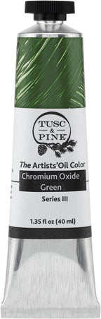 Tusc & Pine Artist Oil Paint - Chromium Oxide Green, 40 ml, Non-Yellowing, Rich & Creamy Consistency, Maximum Pigment Load, Small Batch Milled Oil Paints Made in the USA for Professional Artists