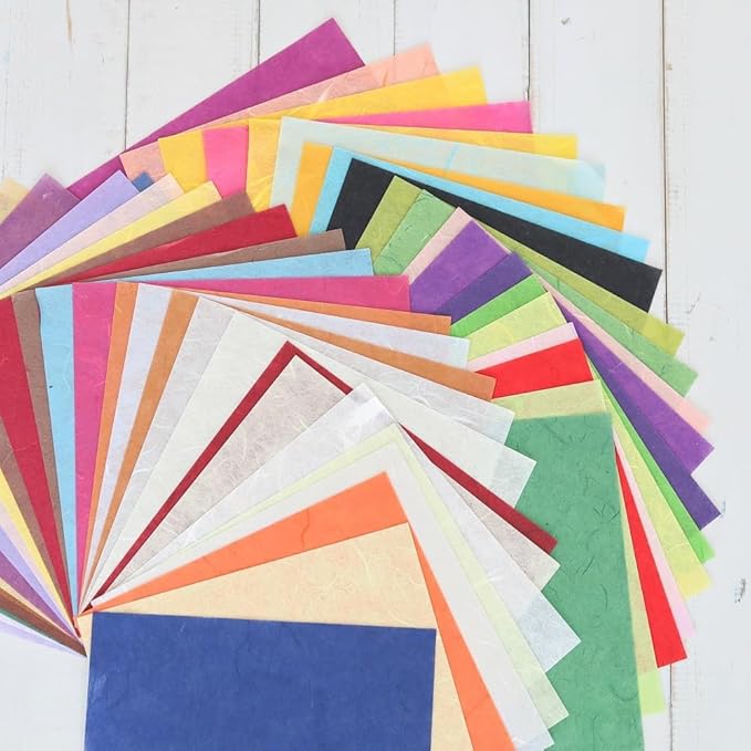 50 Colors 50 Sheets 6 x 6 Inches Natural Fiber Mulberry Tree Square Origami Paper Arts Folding Craft, Decoration Paper, Writing Painting Square Folding Paper for DIY Crafts (Mixed Color, 6"x6")