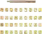 Yoption 37 Pieces Leather Stamping Tool Set, 26 Letters Alphabet & 10 Numbers Stamps Steel Punch Tool 9mm + 1 Stamping Handle for Leather Craft
