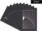 5.5x8.5 Mat for 8.5x11 Frame - Precut Mat Board Acid-Free Black 5.5x8.5 Photo Matte For a 8.5x11 Picture Frame, Premium Matboard for Family Photos, Show Kits, Art, Picture Framing, Pack of 25 Mats