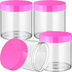 SATINIOR 12 Pack 16 oz Plastic Container Jars with Lids Round Clear Travel Cosmetic Container Slime Jars for Toiletries, Lotion, Cream, Ointments, Makeup, Rhinestone, Samples, Kitchen Storage(Pink)