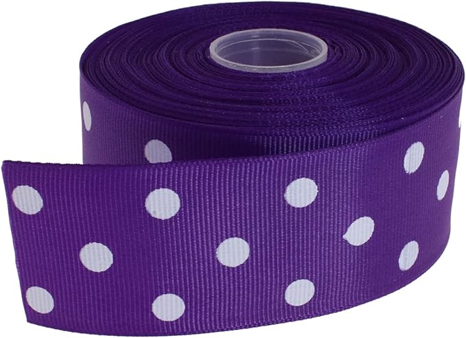 Polka Dot Grosgrain Ribbon 25 Yard Each Roll 100% Polyester (1/1-2", Purple)