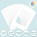 MBC Mat Board Center, 10 Pack 9X12 for 6X8 White Picture Mats Frame Mattes, Bevel Cut, Acid Free, 4-Ply Thickness
