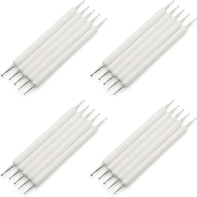 4 Set Embossing Stylus Double End Tracing Dotting Tool, 20 Pcs Ball Embossing Stylus Double End Tracing Dotting Tool for Pottery Clay Craft, Embossing Art (White)