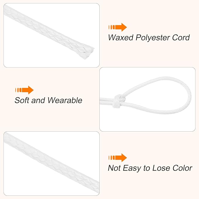 MECCANIXITY Waxed Cord 1mm Waxed Thread 87 Yard Wax String Leather Cord for Bracelet Making, Necklaces, Beading, Jewelry Making and DIY Crafts(White)