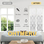 Window Privacy Film Decorative for Front Door, Bathroom Static Cling Stained Glass Sticker Opaque Heat Control UV Blocking Non-Adhesive for Home,Grid 17.5 x 78.7 inches