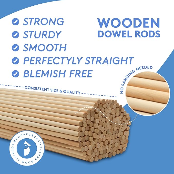 Dowel Rods Wood Sticks Wooden Dowel Rods - 1/2 x 72 Inch Unfinished Hardwood Sticks - for Crafts and DIYers - 5 Pieces by Woodpeckers