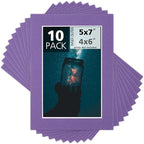Mat Board Center, Pack of 10, 5x7 for 4x6 Color Mats - Bevel Cut, Acid Free, 4-ply Thickness, White Core - for Pictures, Photos, Framing, African Violet Color