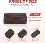 MECCANIXITY Double Fold Bias Tape for Sewing 5/8 Inch x 12 Yards Satin Pre-fold Continuous Binding Tape for Seaming Quilting Hemming Binding DIY Crafts, Dark Brown