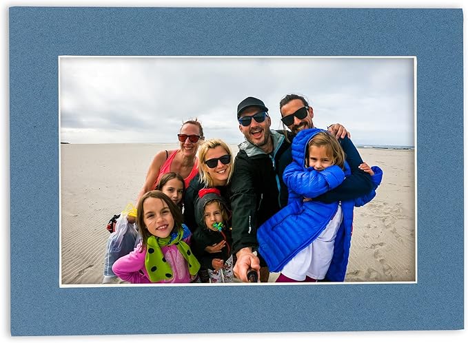 8x10 Mat Bevel Cut for 5.5x8.5 Photos - Acid Free Steel Blue Precut Matboard with Backing Board and Crystal Clear, Self Seal Photo Mat Bag - for Pictures, Photos, Framing - 4-ply Thickness