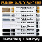 TZARROT White Paint Pen, 8 Pack 0.7mm Acrylic Paint Pens with 2 White 2 Black 2 Gold 2 Silver Permanent Marker for Wood Rock Fabric Metal Plastic Ceramic Acrylic Markers Extra Fine Tip