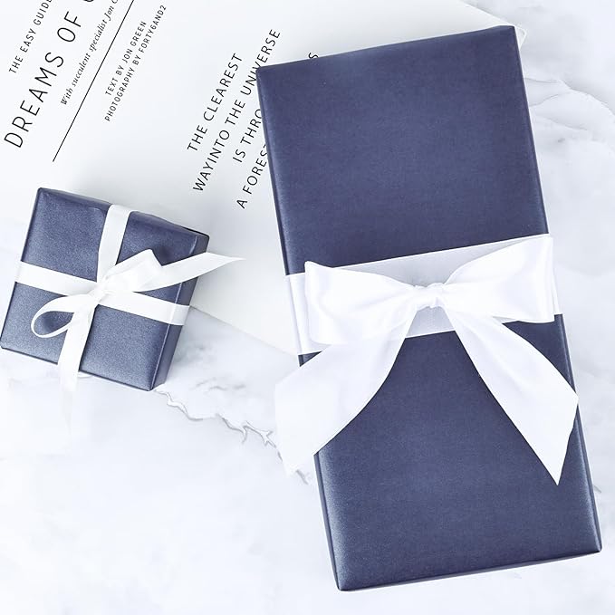 NESCCI Dark Blue Matte Wrapping Paper,Solid Color Pearly-Lustre Paper,Gift Wrapping Paper,Perfect for Wedding,Valentine's Day,Birthday, Christmas,Baby Shower,DIY Bouquet (17 Inches X 32.8 Feet)