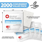 Alcohol Prep Pads - 70% Isopropyl Alcohol Wipes, 2000 Pack Individually Wrapped Alcohol Pads Bulk - Great for Home, Medical and First Aid Kits