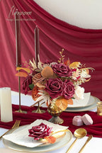 Floroom Artificial Flowers 16pcs 3.5" Real Looking Burgundy Foam Fake Hybrid Tea Roses with Stems for DIY Red Wedding Bouquets Bridal Shower Centerpieces Floral Arrangements Party Tables Decoration