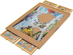 Bits and Pieces Puzzle Board with Drawers – 1500 Piece Jigsaw Puzzle Table Organizer – Premium Wooden Puzzle Board for Adults, 26"x35" Smooth Non-Slip Surface, Portable Puzzle Table with Sorting Trays