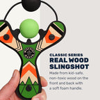 Mighty Fun! - Mischief Maker® Wooden Slingshot - Classic Series - Real Wood Slingshot for Kids, 4 Soft Foam Balls and Storage Bag - Ages 4+ (Green)