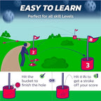 bucketgolf Game 6 Hole Bundle with Clubs - The Best Backyard Golf Game for All Ages and Levels Adults, Kids, Families, Schools, Yards, Parks, Beaches, Vacation. (4 Clubs (4 RH))