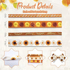 4 PCS Thanksgiving Fall Ribbons for Crafting, 3/8''Width and 4/5''Width Flowers Ribbons White Orange Satin Ribbon Metallic Leaves Craft Ribbons for Gift Wrapping Fall Decorations