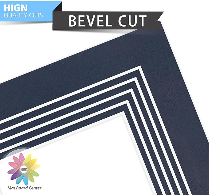 Mat Board Center, Pack of 10, 5x7 for 4x6 Dignity Blue Color Mats - Bevel Cut, Acid Free, 4-ply Thickness, White Core - for Pictures, Photos, Framing