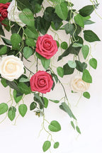 Floroom Artificial Flowers 50pcs Real Looking Fuchsia Foam Fake Roses with Stems for DIY Wedding Bouquets Bridal Shower Centerpieces Floral Arrangements Party Tables Home Decorations