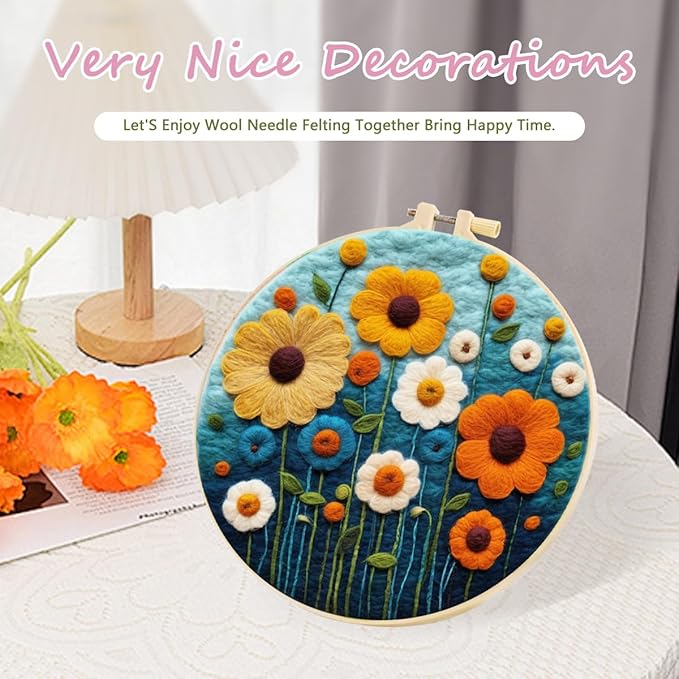 yesJRL Needle Felting Kits Beginners, Natural Landscape DIY Wool Needle Felting Starter Kit, Floral Needle Felt Set with Foam Pad, Felt Cloth and Instructions, Used for Home Decoration (Blue)