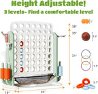 Giant 4 in a Row Connect Game with Mesh Fabric | Height Adjustable 4-in-1 Jumbo 4-to-Score Yard Game Set with Basketball, Golf & Ring Toss | Outdoor Indoor Family Yard Party Game for Kids & Adults