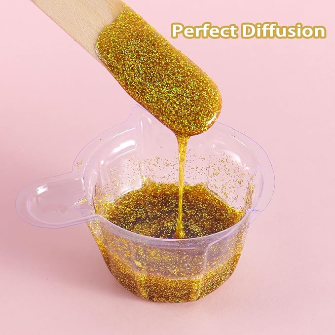 Renfio Holographic Ultra Fine Glitter Powder Metallic Resin Glitter 2.11 Oz (60g) PET Flakes Crafts Sequins 1/128" 0.008" 0.2mm Epoxy Chips Flakes for Tumblers Slime - Laser Light Gold