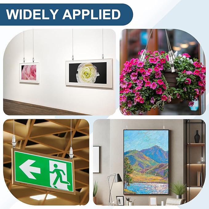 uxcell 2Pcs Picture Hanging Wire Kit, 3 m x 1.5 mm Heavy Duty Picture Hangers Adjustable Wire Rope with S-Hooks and Loop, Load 35kg/77.1 lbs for Hanging Mirrors Light Lamp Artwork