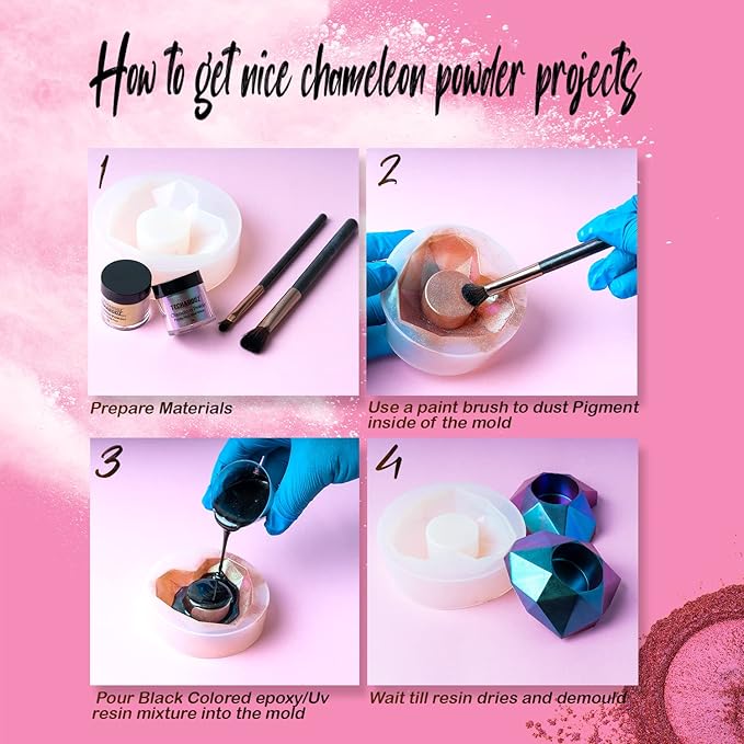 TECHAROOZ Chameleon Mica Powder 8 Color Shift Mica Powder, Holographic Glitter for UV & Epoxy Resin Supplies, Eyeshadow, Acrylic Paint, Nail Decor, Slime, Soap Making, Candles, Bath Bombs, Cosmetics