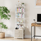 CD Storage Rack with Drawer, 5-Tier DVD Organizer Shelf w/Adjustable Book Stoppers, Media Storage Rack for CD/DVD, Books & Games, Ideal for Living Room & Home Office – 15.7x11.8x56.5Inches