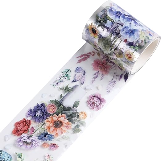 Journaling Scrapbook PET Tapes - Floral Scrapbooking Junk Journal Supplies, Flower Decorative Tapes for Art Crafts, Aesthetic Washi Tapes Scrapbooking Supplies, Floral Journaling Tapes