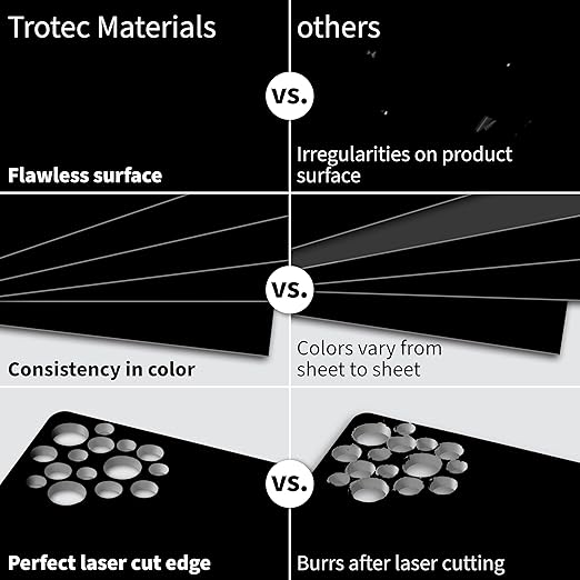 Trotec TroLase | 12"x20"x1/16", 4 Pcs | Black/Silver | 2 Ply | Modified Acrylic | Laser Engraving Double Color Plastic Sheet | Engraving Blanks for Laser, Saw, Guillotine | Made in USA