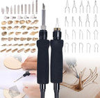 YIHUA 939D-II Pyrography Pen Wood Burning Kit Station 2-in-1 Solid-Point 200~480°C (with Temp Display)/Wire-Nib 250~750°C with 20 Nibs, Solid Points, 1 Stable Pen Holder, 2 Scrap Wood (Green)