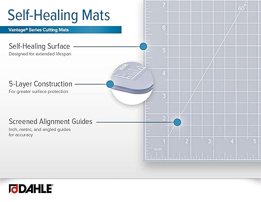 Dahle Vantage 10683 See-Through Premium Self-Healing Cutting Mat, 24"x36", 1/2" Grid, 5 Layers for Max Healing, Perfect for Crafts & Sewing, Clear