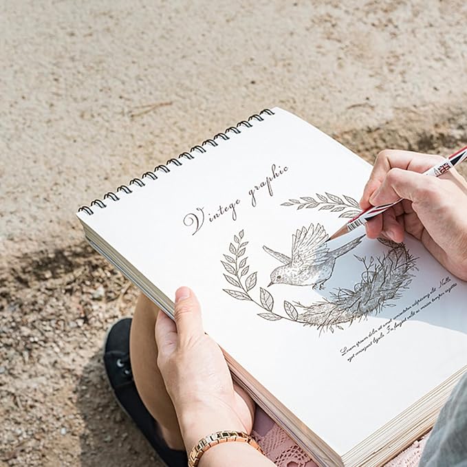 Deokke Sketchbook Top Spiral Bound Sketch Pad, 9 x 12 inch,100GSM Thick Paper,50 Sheets 100 Pages,Art Sketch Book Aesthetic Cute Drawing Writing Paper,for Girls Women-Black Marble