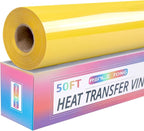 RENLITONG Yellow Iron on Vinyl 12Inch by 50ft Roll HTV Heat Transfer Vinyl for T-Shirt HTV Rolls for All Cutter Machine - Easy to Cut & Weed for Heat Transfer Design