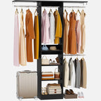 48" Small Closet Organizer, 4FT Small Closet System with 4 Closet Rods & 3 Shelves, 80"H Small Closet Organizers and Storage for Small Bedooms, Cloakrooms, Laundry Rooms, Black